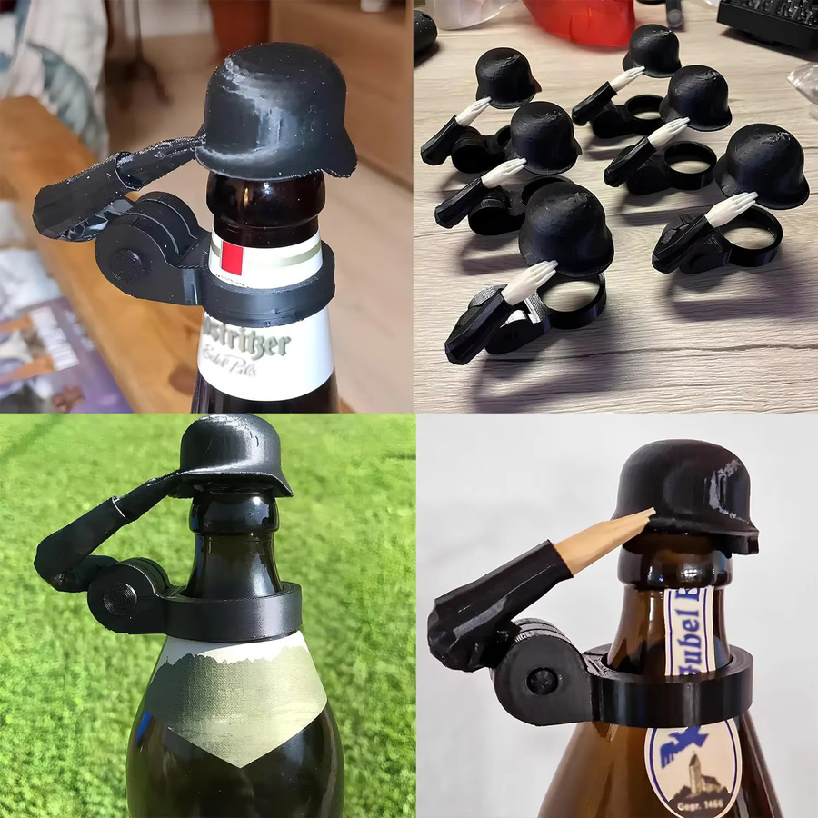 Wiederverwendbare Bierflaschenverschlüsse in Soldaten-Salut-Posen von Potdemiel, Farbe: Schwarz - Bild 4