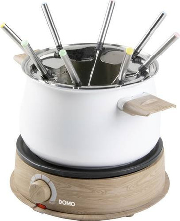 Domo DO736F Elektrisches Fondue mit 1500W, Weiß, inklusive 8 Fonduegabeln aus Holz, Keramiktopf und verstellbarem Thermostat