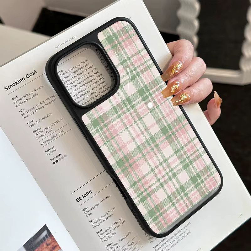 AIR PLUS Handyhülle mit rosa kariertem Muster für iPhone 11 bis iPhone 17 Pro Max, stoßfestes Epoxy-Design in Pink und Schwarz - Bild 4