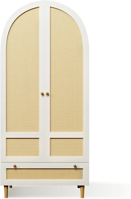 Merax Kleiderschrank Rattan Weiß mit integrierten Schubladen, B/T/H: 80 x 50 x 180 cm - Bild 1