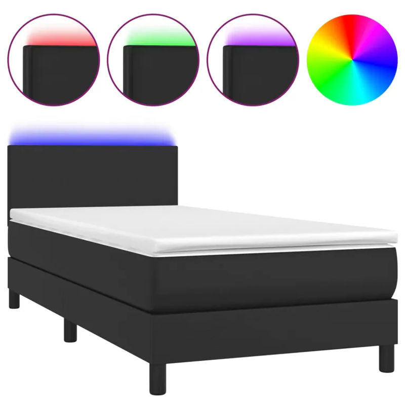 Vidaxl Kontinentalbett mit Matratze und LED in Schwarz aus Kunstleder, B/T: 90 x 190 cm - Bild 2