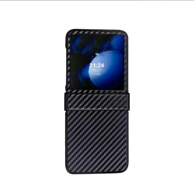 Luxuriöse Stoßfeste Handyhülle aus Leder mit Kohlefaser-Streifen für Motorola Razr 50, 60 und 70 Ultra in Schwarz - Bild 2