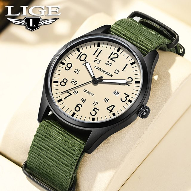 LIGE Armbanduhr Quarz, Nylon, Weiß, Herren, Wasserdicht - Bild 1
