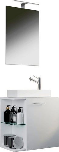 VCM Badmöbel-Set Hausa, 3-teilig mit Spiegel, Waschbecken und Waschbeckenunterschrank, weiss - Bild 1