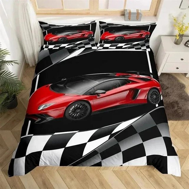 Lodestar Bettwäsche-Set Rennwagen Design für Kinder mit Bettdecke und Kissenbezug, Rot, B/H: 70 x 133 cm - Bild 1