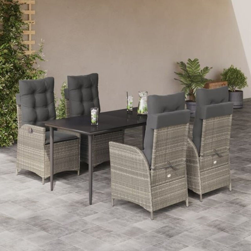5-tlg. Garten-Essgruppe aus Poly-Rattan mit Kissen in Hellgrau von vidaxl - Bild 1