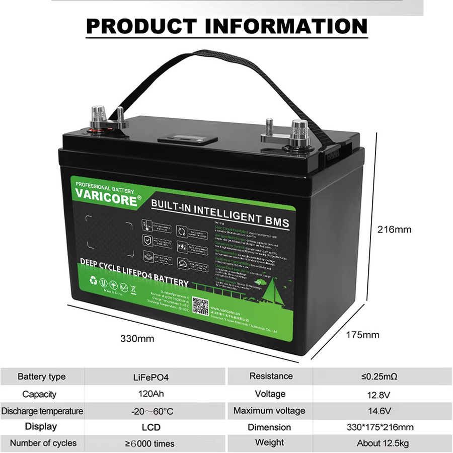 VariCore 12V 120Ah LiFePO4 Batterie mit BMS und LCD Display in Schwarz - Bild 4