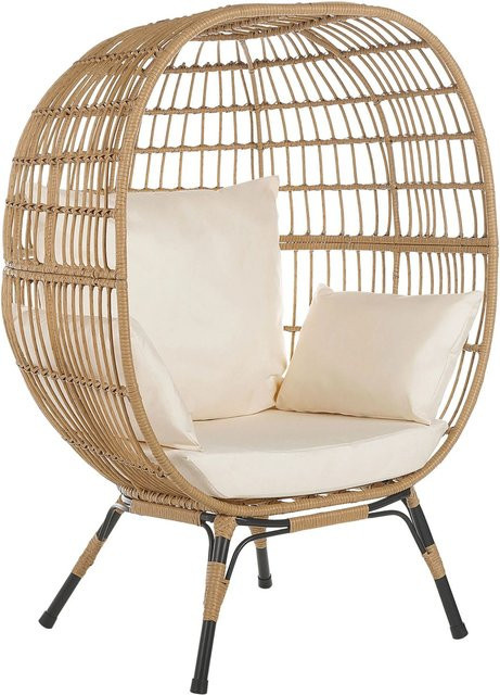 Beliani Sessel im Boho-Stil aus Rattan und Metall in Beige und Schwarz, B/T/H: 90 x 107 x 148 cm - Bild 1