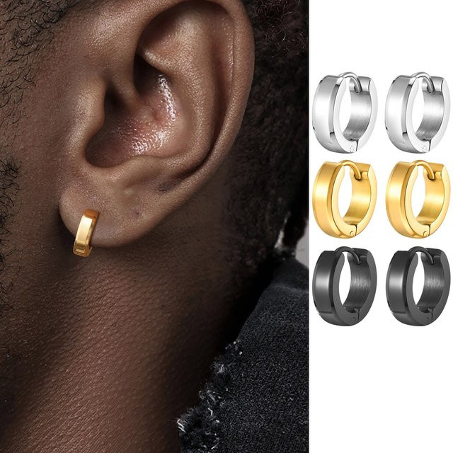 Creolen Huggies-Ohrringe Edelstahl, Herren, Gold - Bild 1