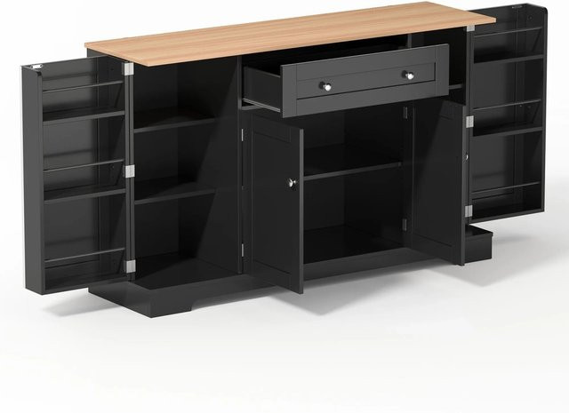 okwish Küchenbuffet in Schwarz mit Schubladen und Regaltüren, B/T/H: 138 x 40 x 85 cm - Bild 1