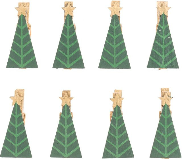 Rico Design Dekoklammern Tannenbaum in Grün-Gold aus Holz, 8 Stück, Höhe: 3 cm - Bild 1