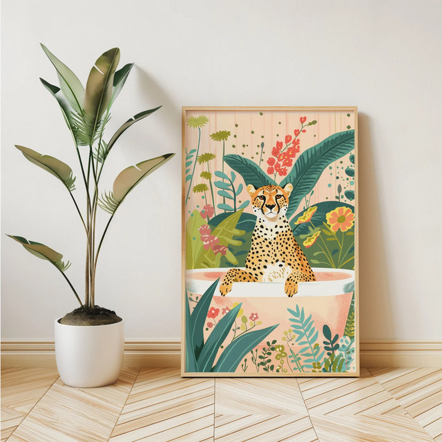 Boho Geparden Wandkunst SHENCHEN – Botanisches Tier-Poster im tropischen Design für dein Kinderzimmer oder Badezimmer, mehrfarbig - Bild 1