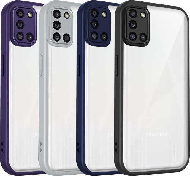 Samsung Galaxy A31 Handyhülle mit transparenter Silikon-Rückseite und hartem Bumper in Schwarz und Transparent - Bild 1