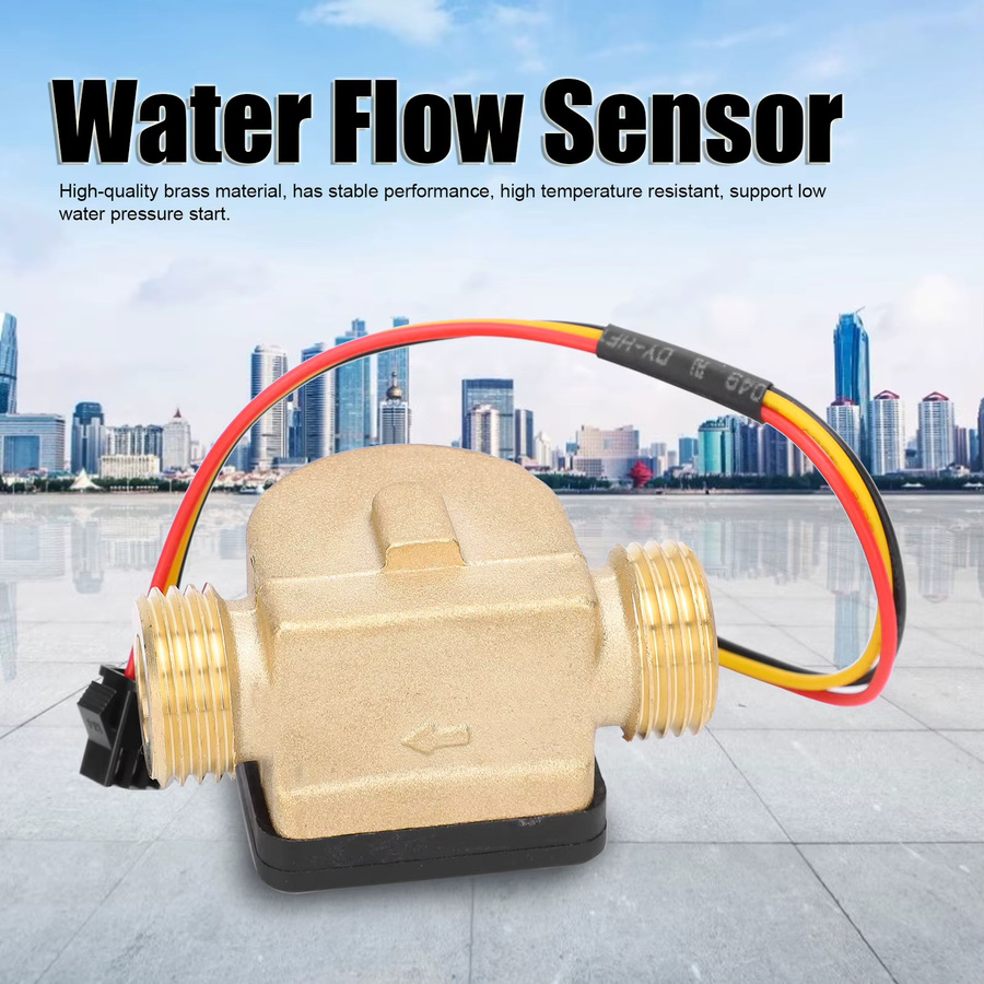 WALFRONT Messing-Durchflussmesser mit Hall-Sensor für Wasser, G1/2 Zoll, Farbe: Gold, 3-24V - Bild 3