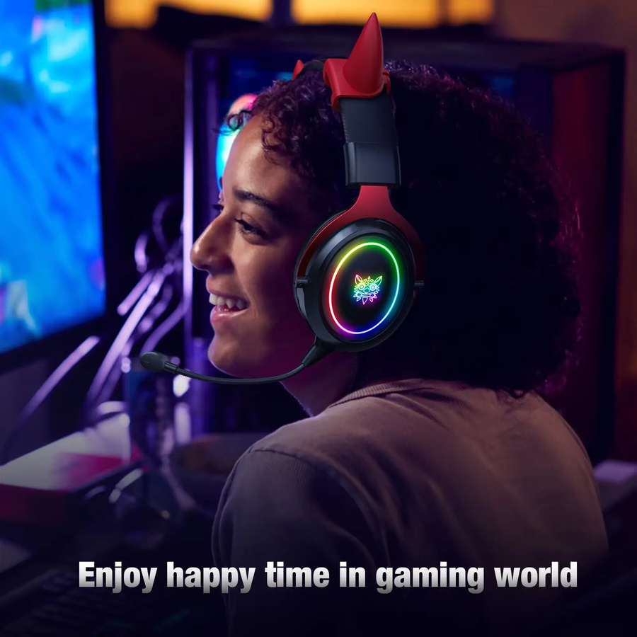 ONIKUMA X10 Gaming Headset mit Kuhhorn in Weiß, kabelgebundene Kopfhörer mit RGB-Beleuchtung, HD-Mikrofon und Surround-Sound für PC - Bild 3