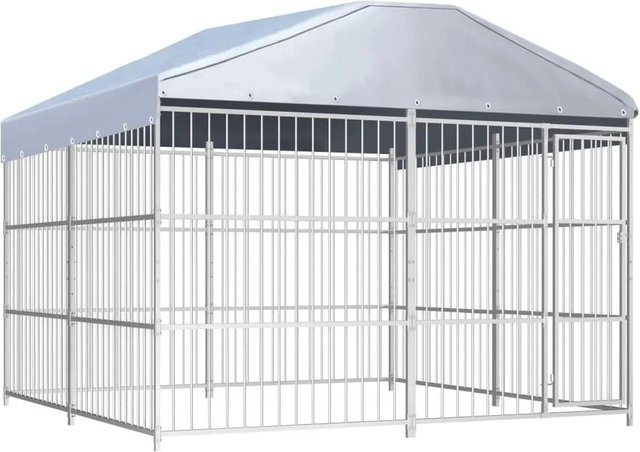 vidaXL Outdoor-Hundezwinger mit Überdachung aus Metall in Silber, B/T/H: 300 x 300 x 200 cm - Bild 1