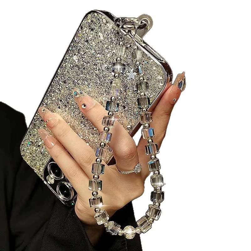 Luxuriöse Handykette mit quadratischen Kristallperlen in Transparent, Schlüsselanhänger und Taschenanhänger im Boutique-Stil - Bild 2