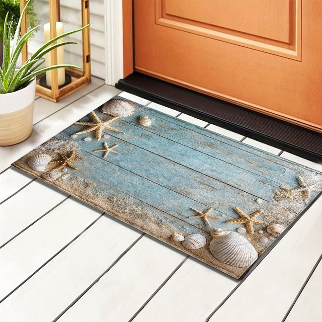 Saugfähige Fußmatte mit Strand-Seestern-Muster für Wohnzimmer, Eingang, Küche oder Badezimmer, B/T: 60 x 40 cm - Bild 1
