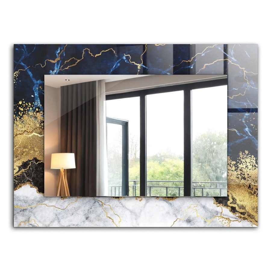 Tulup Dekorativer Spiegel mit Marmorabstraktion in Blau, Rechteckig, B: 80 cm, H: 60 cm - Bild 2