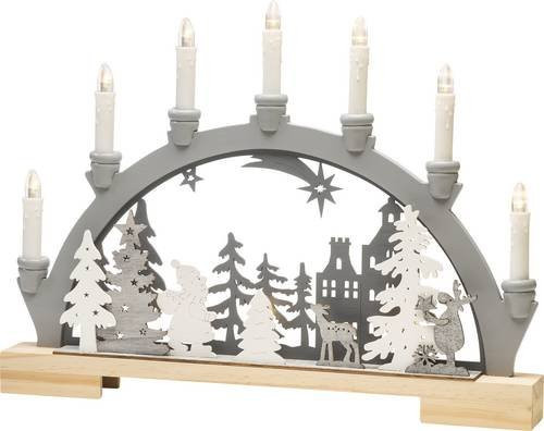 Konstsmide LED Schwibbogen Wanderer im Wald mit Tieren aus Holz, Grauweiß, B/T/H: 5 x 45 x 33 cm - Bild 1