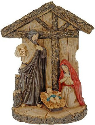 Weihnachtskrippe mit Figuren in Mehrfarbig, Tischdeko aus Kunststoff, Höhe: 22 cm, Breite: 16 cm - Bild 1