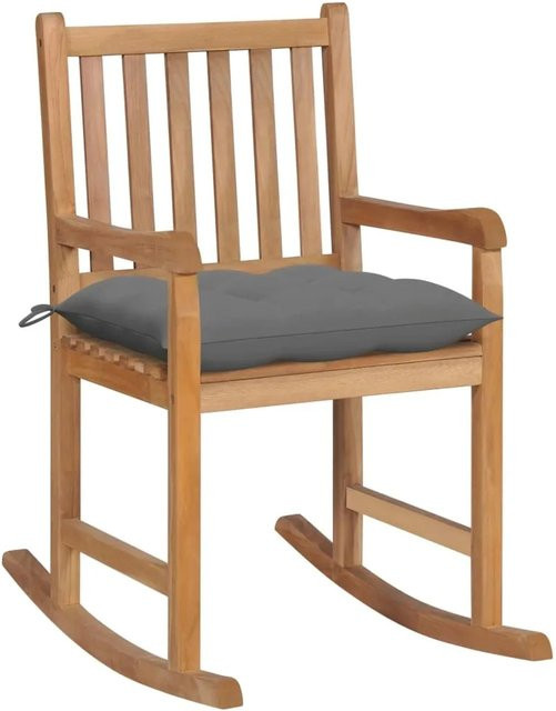 vidaXL Schaukelstuhl aus Teakholz mit grauen Kissen für den Garten - Bild 1