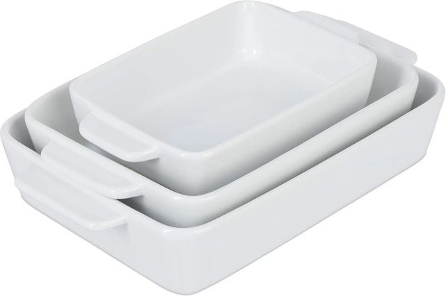 Relaxdays 3er Set Keramik Auflaufformen in Weiß, Schnittfest, B: 32 cm, T: 20 cm, H: 6 cm - Bild 1