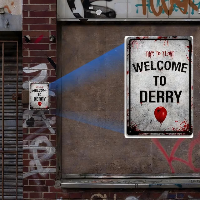 Metallblechschild Potdemiel Welcome to Derry Vintage Horror Wanddeko für Halloween - Bild 1