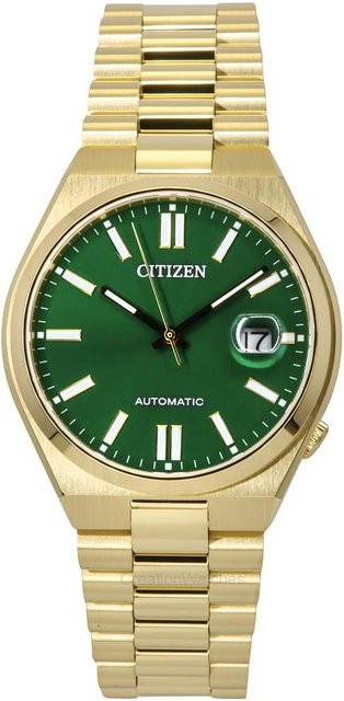 Citizen Armbanduhr Automatik, Edelstahl, Gold, grünes Zifferblatt, Herren - Bild 1