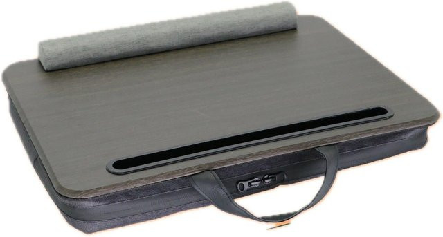 Relaxdays Laptopkissen mit Tasche und Handyhalter in Braun und Grau, B/T/H: 43 x 32 x 7 cm - Bild 1