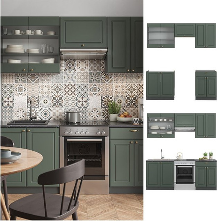 Vicco Küchenzeile Fame-Line Landhausstil in Anthrazit Grün Gold mit Breite: 200 cm