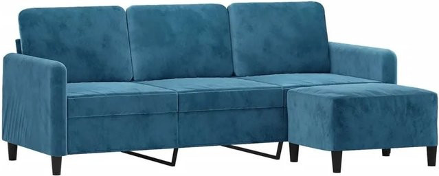 vidaXL 3-Sitzer-Sofa mit Hocker in Blau aus Samt mit modernem Design - Bild 1