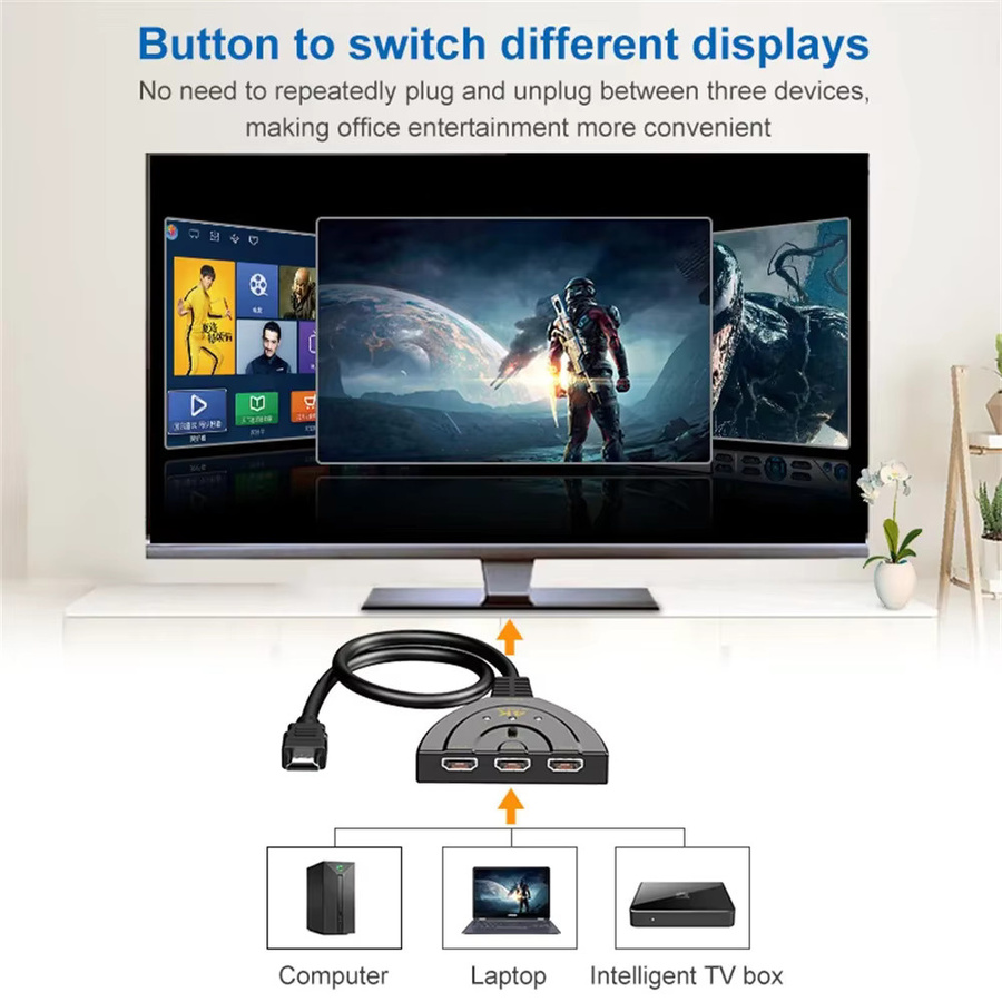 DUTRIEUX HDMI KVM-Splitter 3-Port Video Switcher Hub in Schwarz mit 3 Eingängen und 1 Ausgang, unterstützt 4K UHD, 2K, 3D und 1080P für DVD, HDTV, Xbox und PlayStation - Bild 2