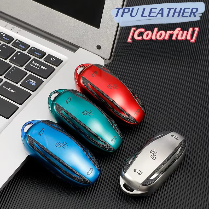 Leder TPU Schutzhülle für Tesla Model X Model S Model 3 Model Y Smart Key Fob Case in Rot - Bild 4