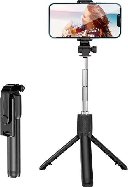 Yiran Bag Kabelloser Bluetooth Selfie-Stick Stativständer mit Fülllicht und Fernauslöser für iPhone, Samsung und Xiaomi in Schwarz - Bild 1