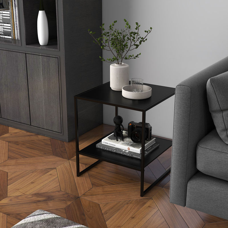 HOMCOM Beistelltisch mit Ablage in Schwarz, industrielles Design mit Stahlrahmen für Wohnzimmer und Schlafzimmer, B/T/H: 40 x 40 x 45 cm - Bild 2