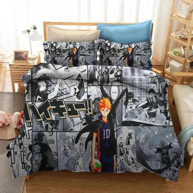 Haikyuu Anime Bettwäsche-Set mit Volleyball-Print für Kinder und Jugendliche, Multicolor, 2-teilig, B/H: 70 x 133 cm - Bild 1