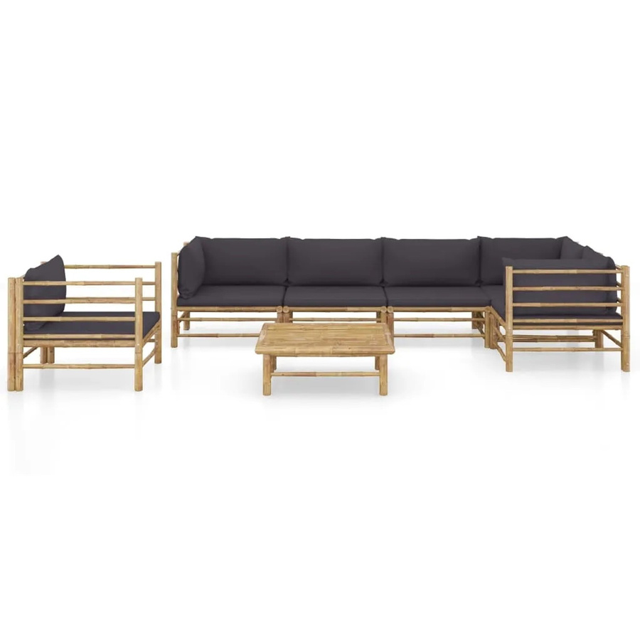 vidaXL 7-tlg Garten-Lounge-Set aus Bambus mit dunkelgrauen Kissen Modell 5 - Bild 2