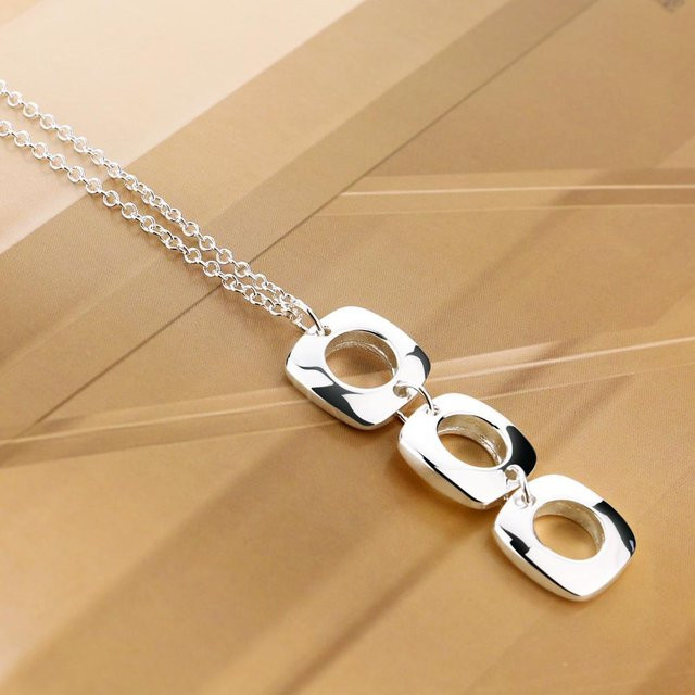Wucifang Jewelry Halskette, 925 Silber, Drei Quadrat Anhänger, Unisex, beige - Bild 1