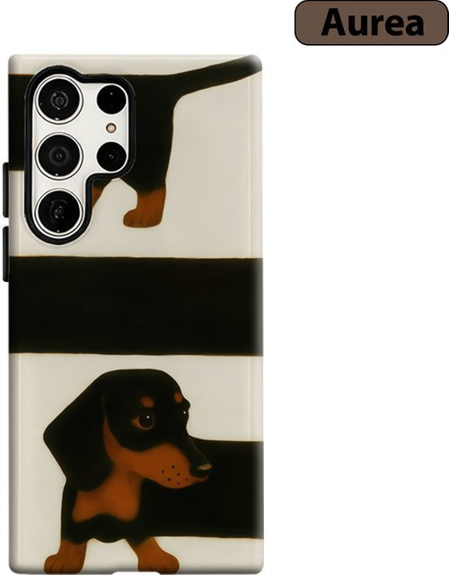 Stoßfeste Doppelschicht Dackel-Handyhülle für Samsung Galaxy S25 Ultra, S24 und S23 Ultra Plus in Weiß, Schwarz oder Braun - Bild 1