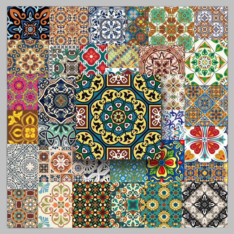50 Stück Vintage-Fliesen-Aufkleber mit Blumenmuster in Multicolour von YourLife Store für Tagebuch, Laptop und Telefon - Bild 1