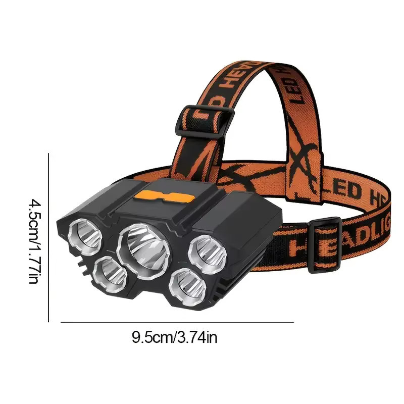 XIWANGFIRE Wiederaufladbare 5LED-Außenstirnlampe in Schwarz mit Cool White Licht für Camping, Angeln und Jagd - Bild 3