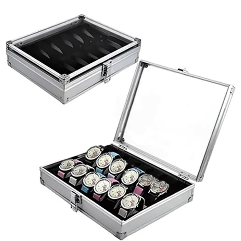 LEICTORY Uhrenaufbewahrungsbox, Aluminium, Silber, 12 Fächer, Unisex - Bild 5