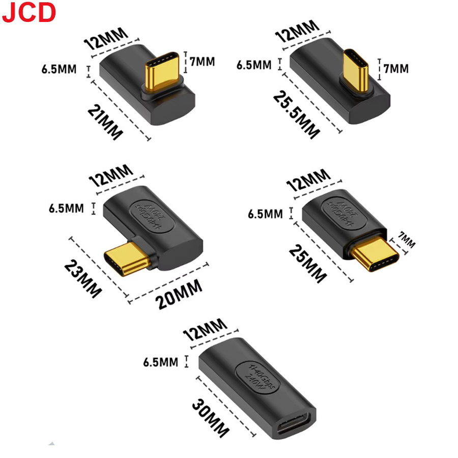 JCD USB C Extender Adapter 240W mit 90 oder 180 Grad Winkel, Typ C Stecker auf Buchse, 40Gbps OTG Datenübertragung und Schnellladefunktion, Schwarz - Bild 2