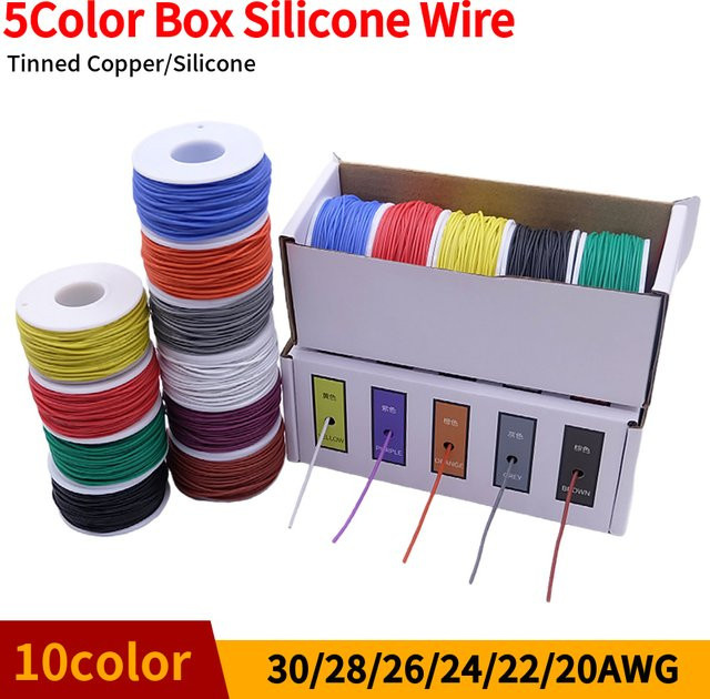 Flexibles Silikondraht-Set aus verzinnter Kupferleitung in 5 Farben für DIY-Elektroprojekte, verschiedene AWG-Stärken - Bild 1