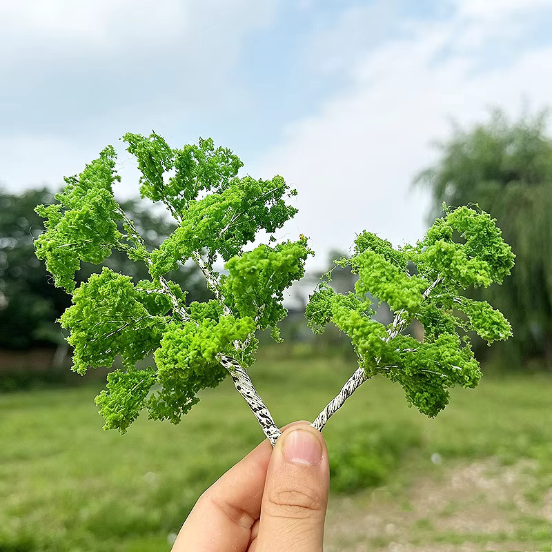 FunTrying Frühlings-Landschaftsmodell Pappelbaum Miniatur-Drahtbaum, Grün, 10cm - Bild 4