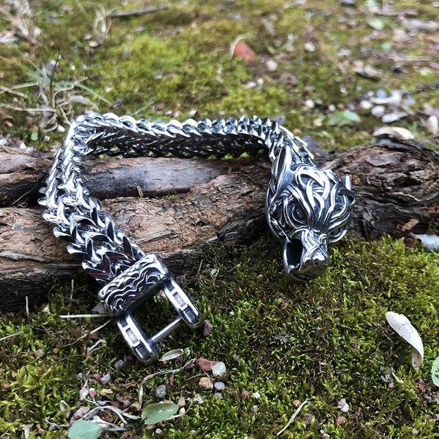 Wucifang Jewelry Wikinger-Armband, Edelstahl, Schwarz, Herren, 21cm - Bild 1