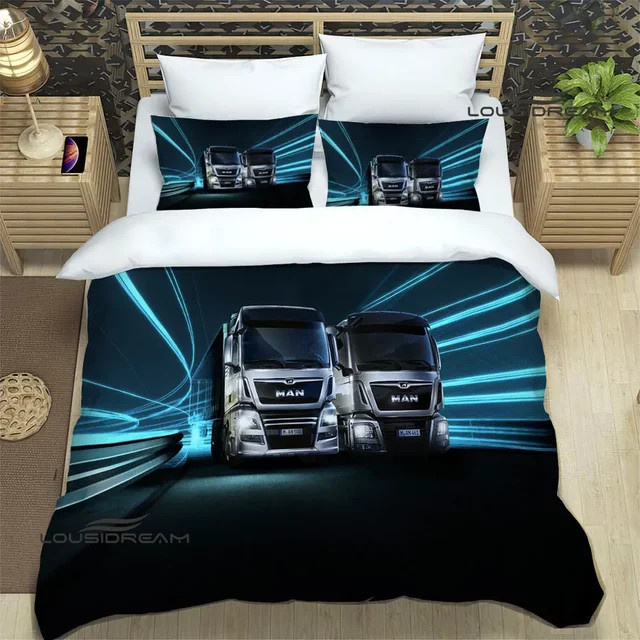 LOUSIDREAM Bettwäsche Set mit 3D LKW Retro Grafikprint in Blau, Breite: 135 cm, Länge: 200 cm - Bild 1
