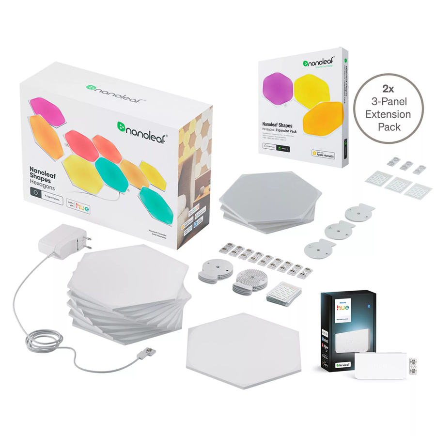 Philips Hue Hexagon Starter-Set mit 15 Panels und Wandleuchtenmodul in Weiß - Bild 1