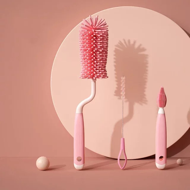 360-Grad-Reinigungsset in Pink mit Silikon- und Kunststoffbürsten für Gläser, Becher, Flaschen, Baby-Schnuller und Strohhalme - Bild 1